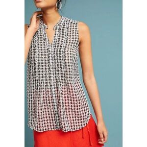 MAEVE ANTHROPOLOGIE ~ Gingham Sleeveless Button Down Blouse